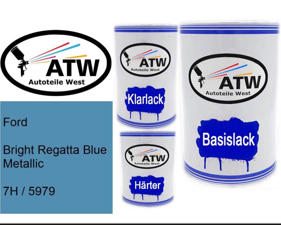 Ford, Bright Regatta Blue Metallic, 7H / 5979: 500ml Lackdose + 500ml Klarlack + 250ml Härter - Set, von ATW Autoteile West.